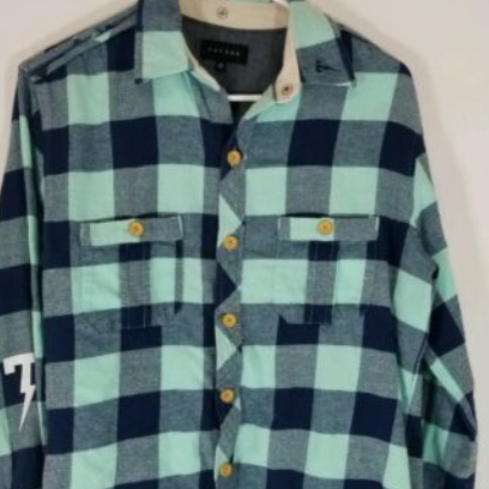Tackma Chiba Woven Blue Plaid Flannel Shirt Size M